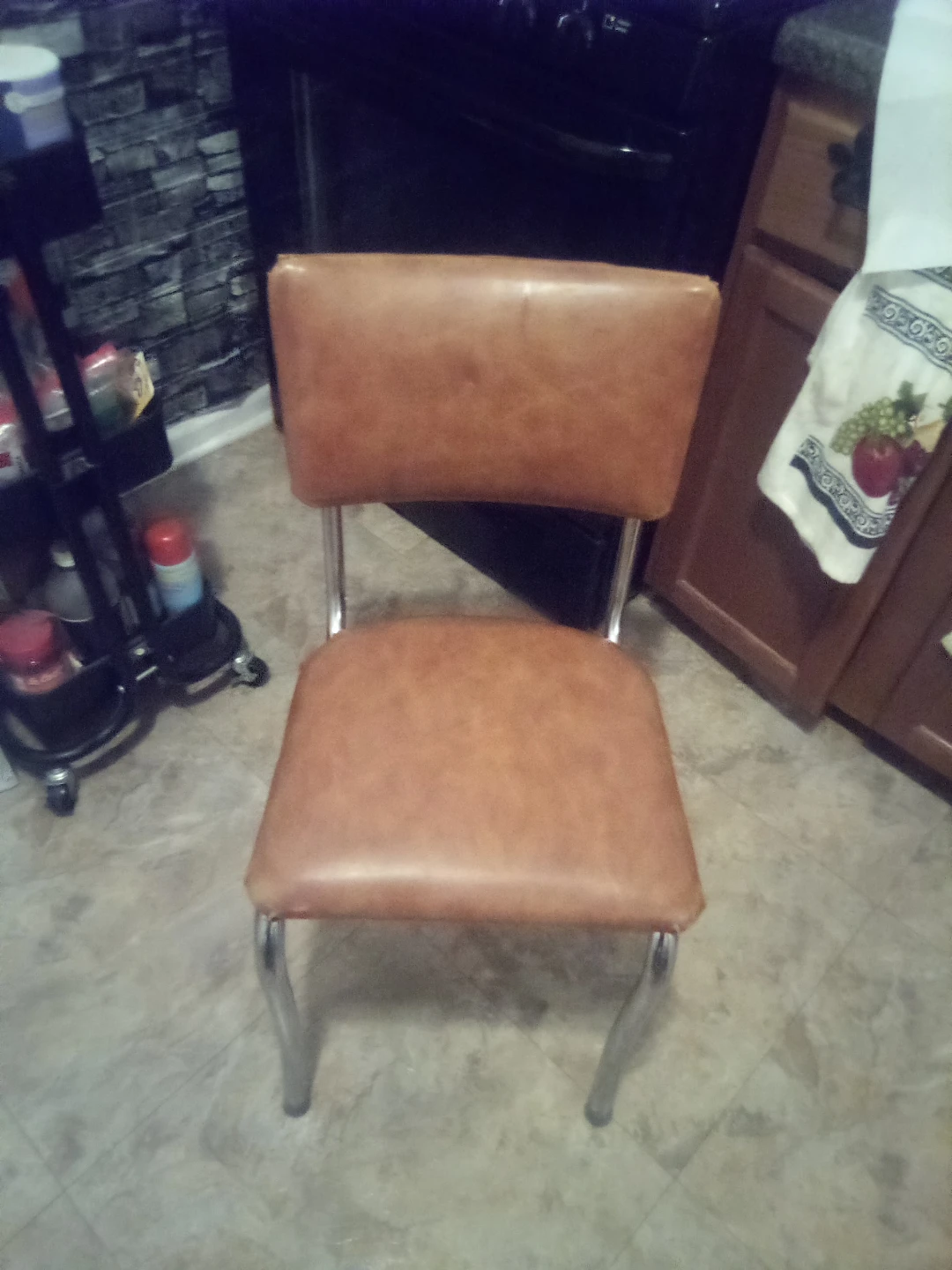Brown Faux Leather Dining Chair with Chrome Legs