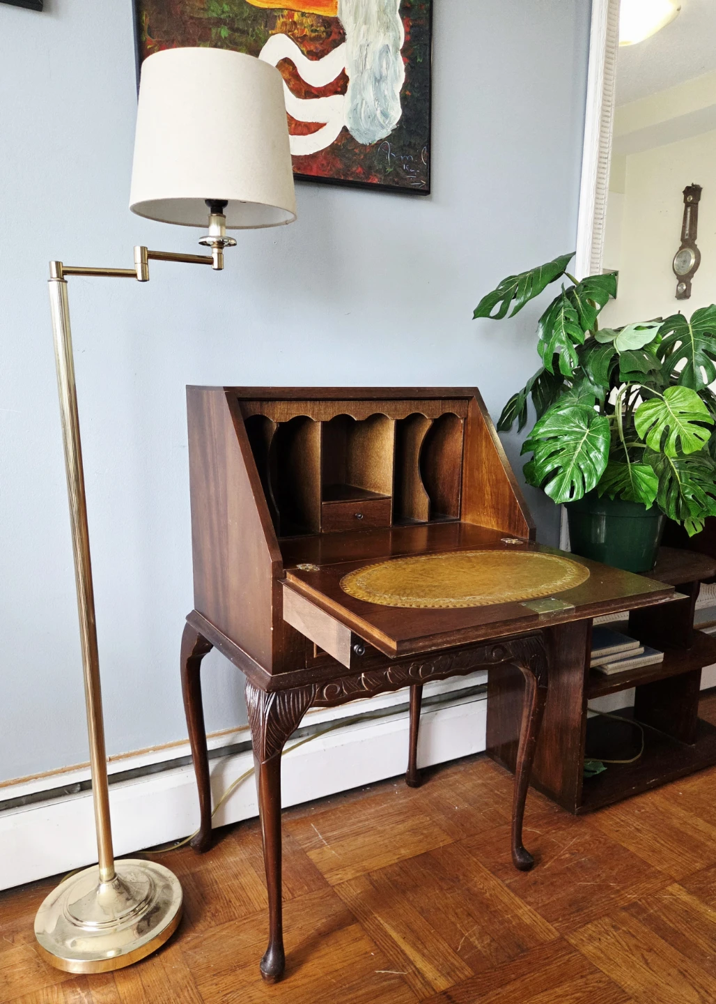 Antique Solid Mahogany Compact Size Drop-Down Secretary Desk - photo 2