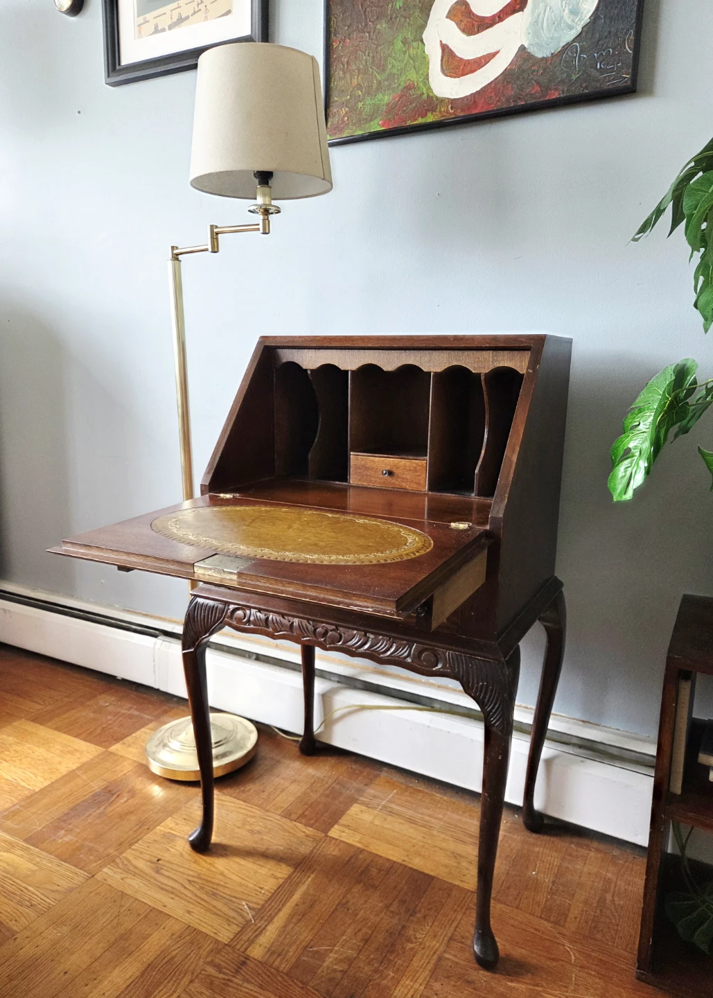 Antique Solid Mahogany Compact Size Drop-Down Secretary Desk - photo 3