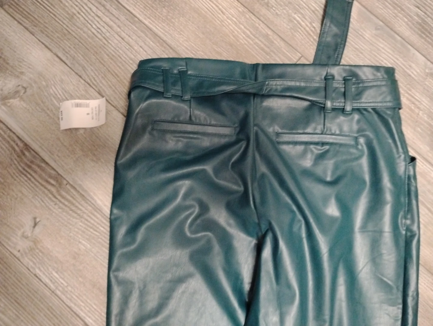 Teal Faux Leather Pants with Belt Size 6 - photo 4