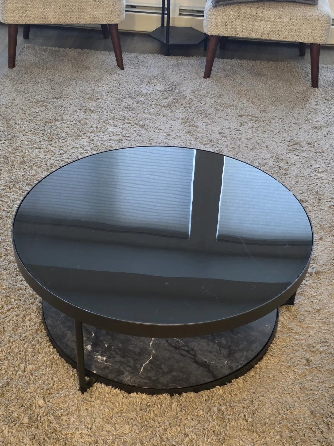 FRÖTORP Coffee table, anthracite marble effect/black glass