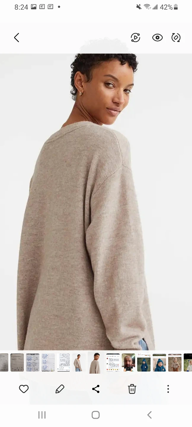 H&M Beige V-Neck Oversized Knit Sweater - photo 2