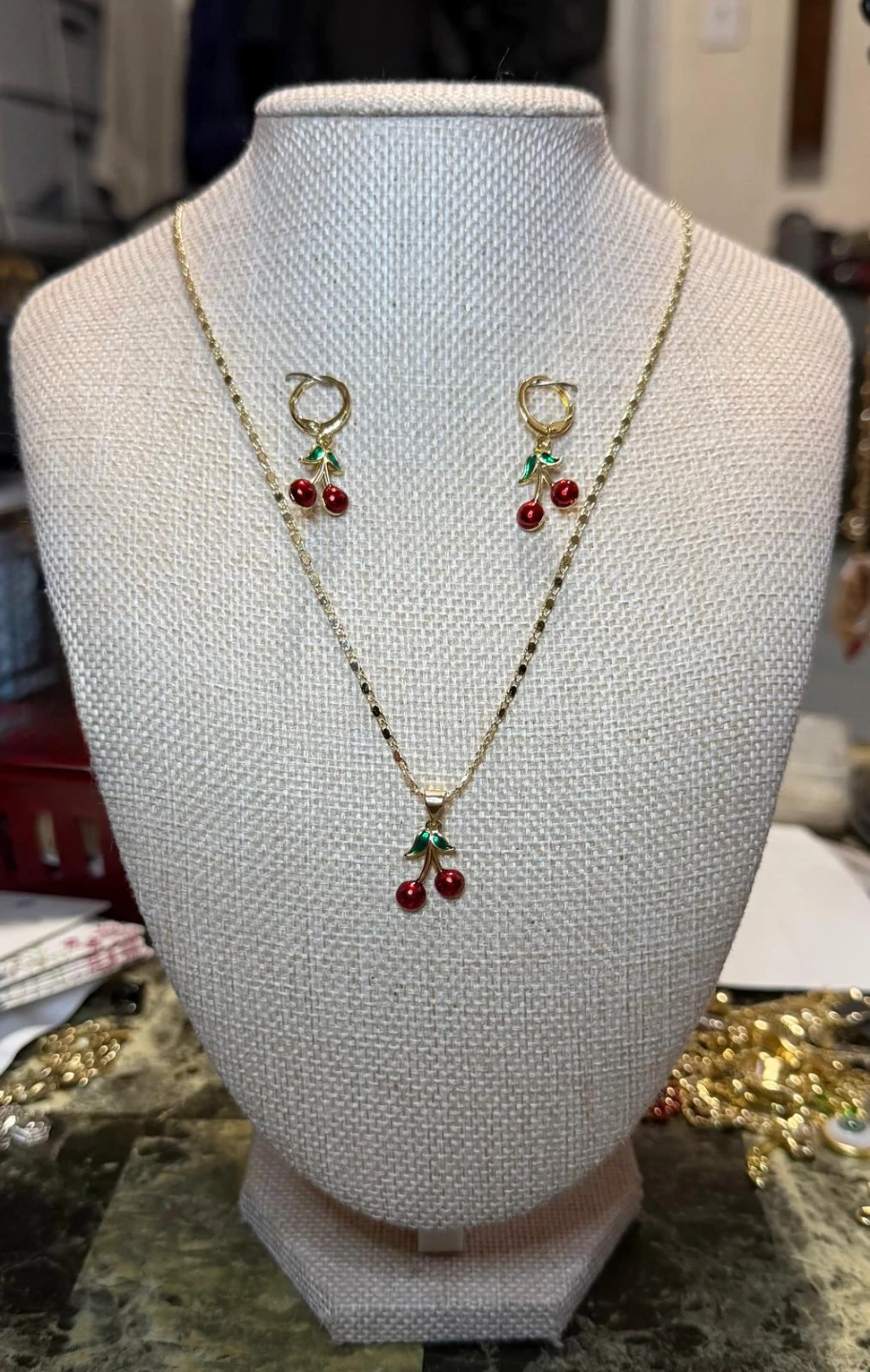 Gold laminated  Cherry Necklace and Earring Set