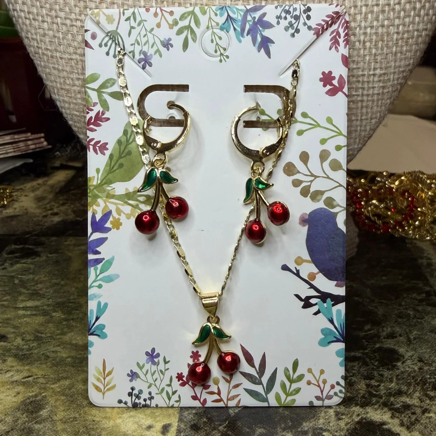 Gold laminated  Cherry Necklace and Earring Set - photo 2
