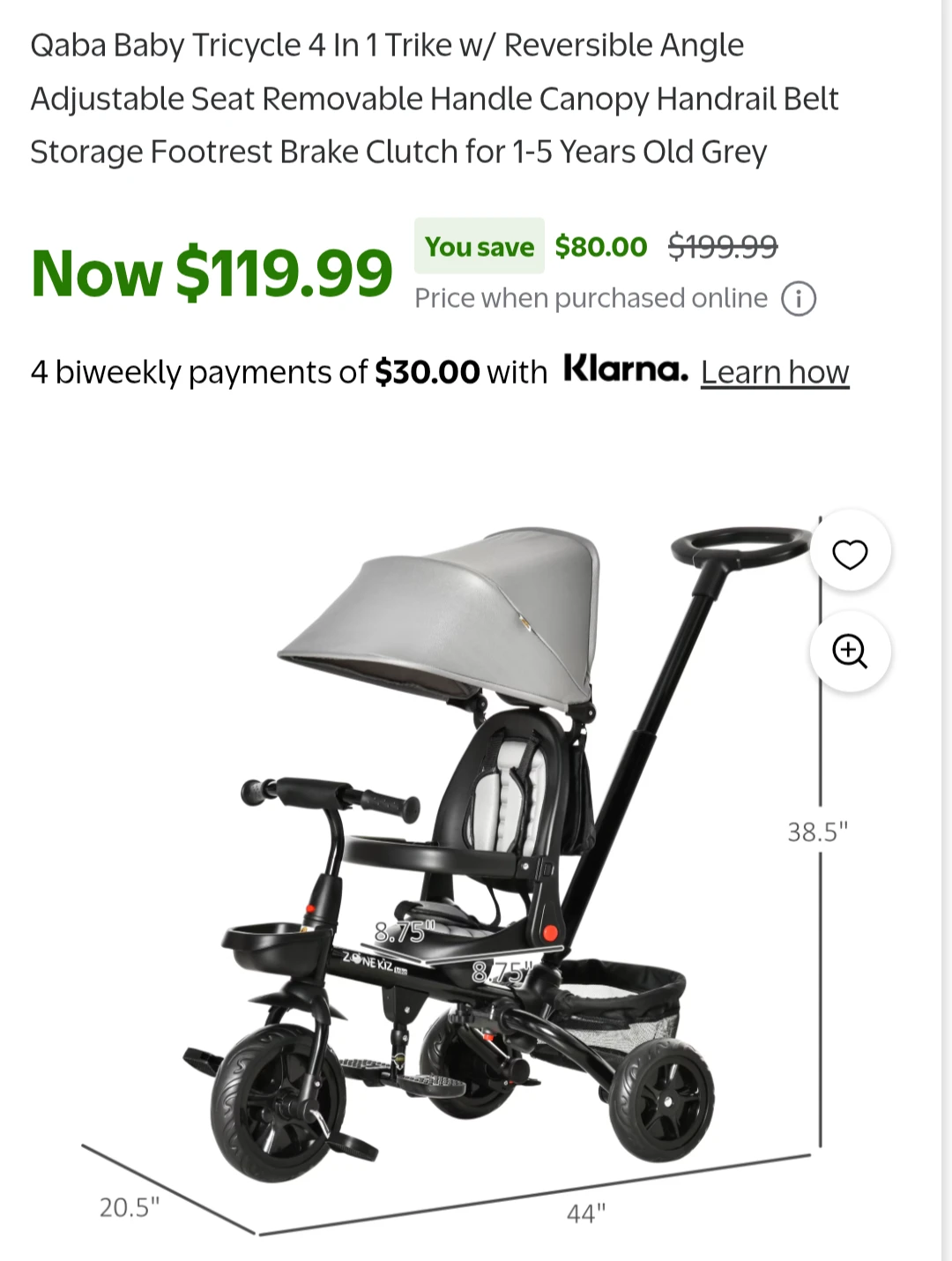 Qaba Baby Tricycle 4-in-1 Trike - Grey