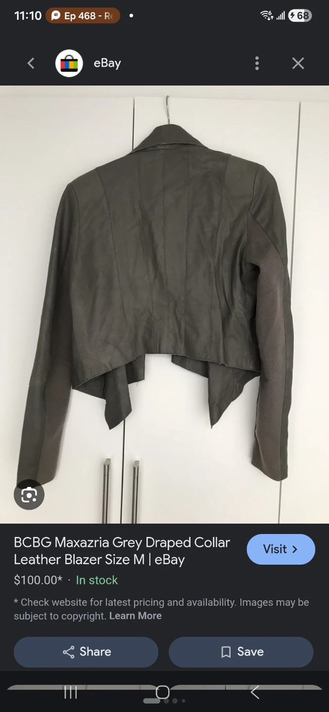 BCBG Maxazria Grey Leather Draped Collar Blazer
