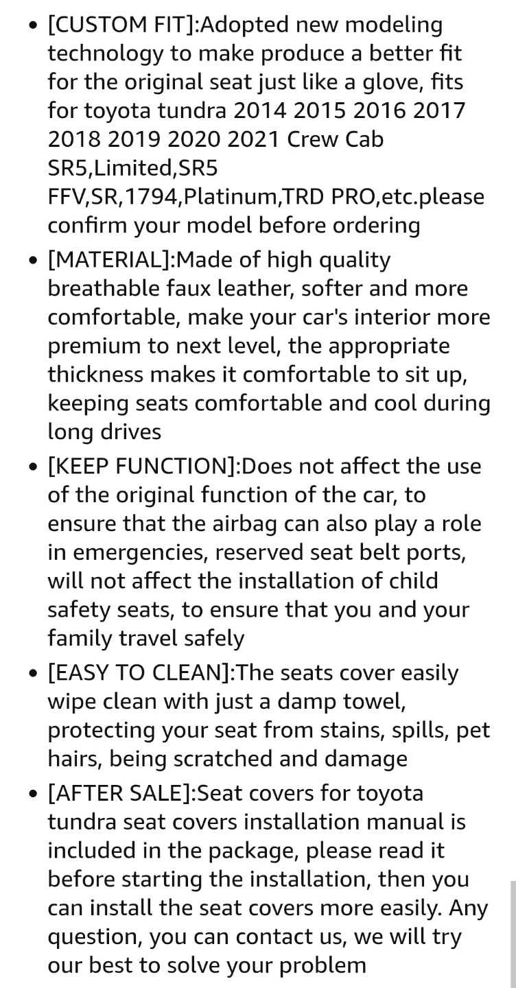 AOMSAZTO Custom Fit Seat Cover for Toyota Tundra 2014-2021 - photo 4