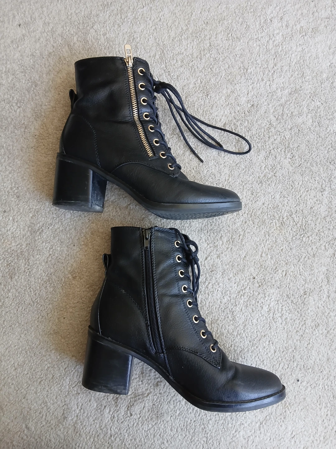 Call it Spring black lace up boots with heel size 8.5
