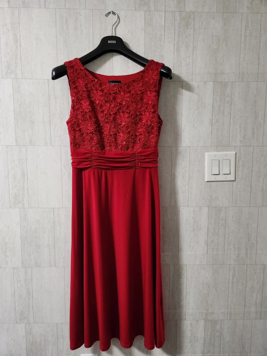 Vera Mont Red Lace Sequin Party Dress