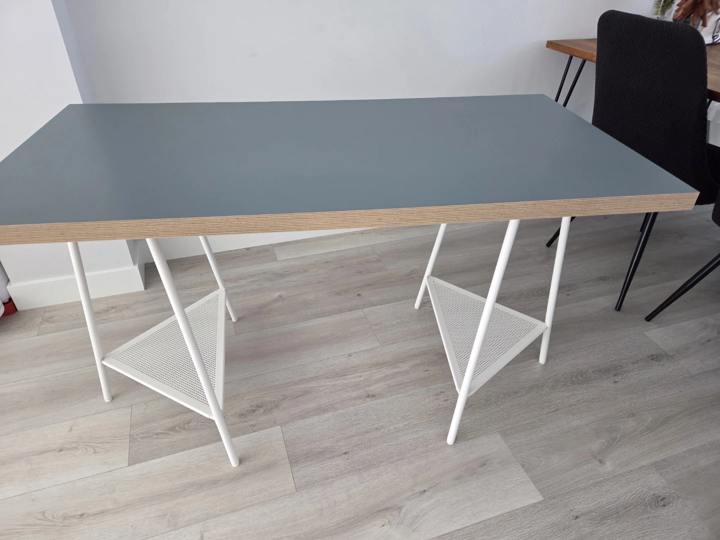 IKEA Grey Desk with White Legs and Shelves - photo 2
