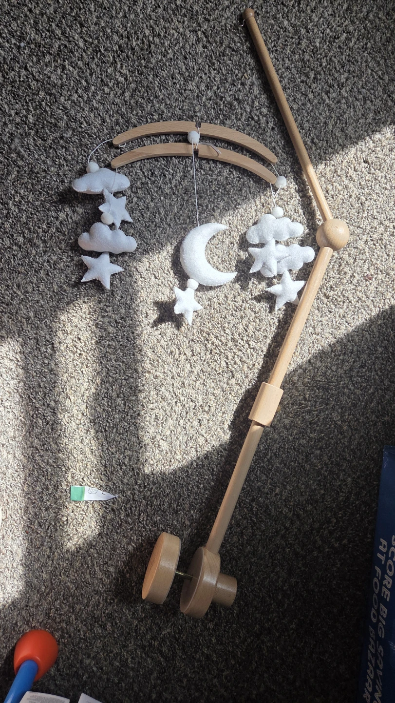 Wooden Baby Crib Mobile with Moon & Stars