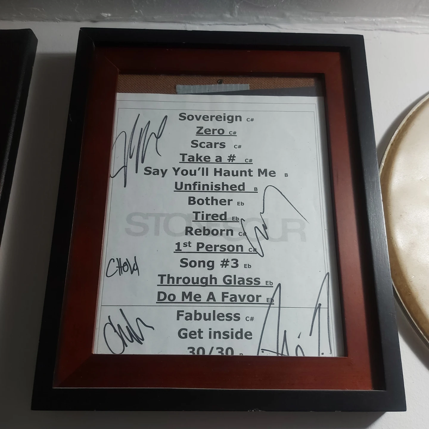 Framed Stone sour  Setlist with Autographs