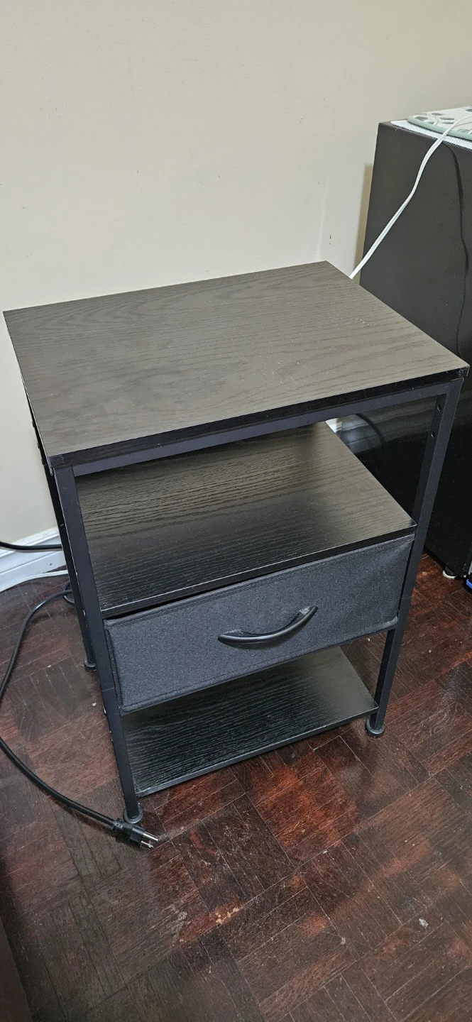 Black Nightstand with Drawer and Power Outlets - photo 2