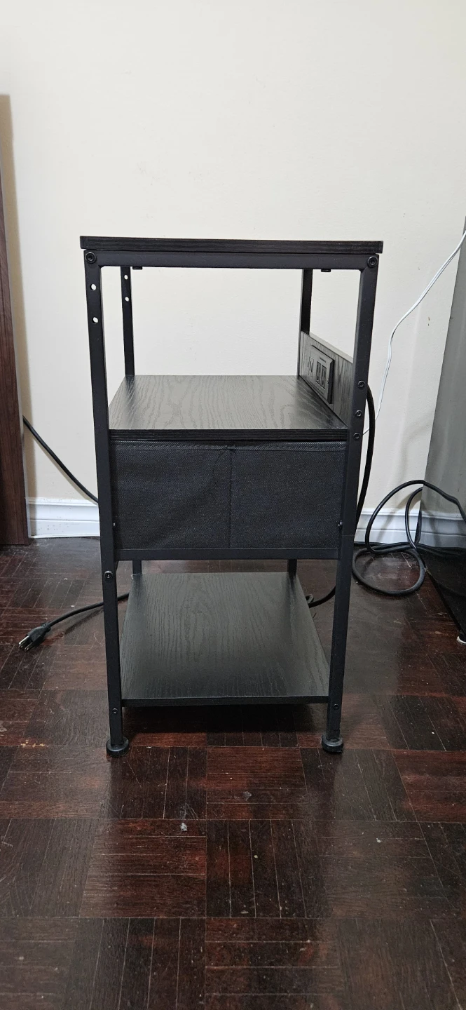 Black Nightstand with Drawer and Power Outlets - photo 3