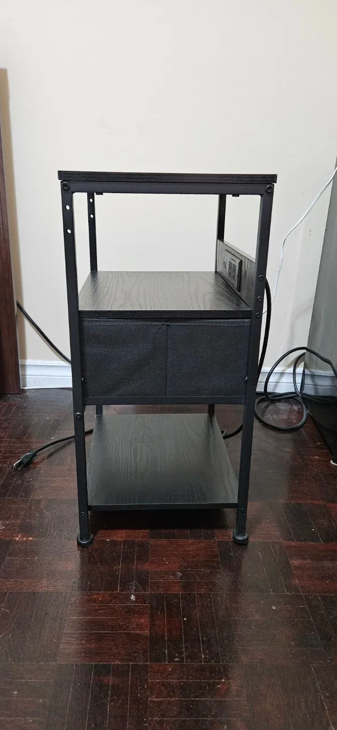 Black Nightstand with Drawer and Power Outlets - photo 3