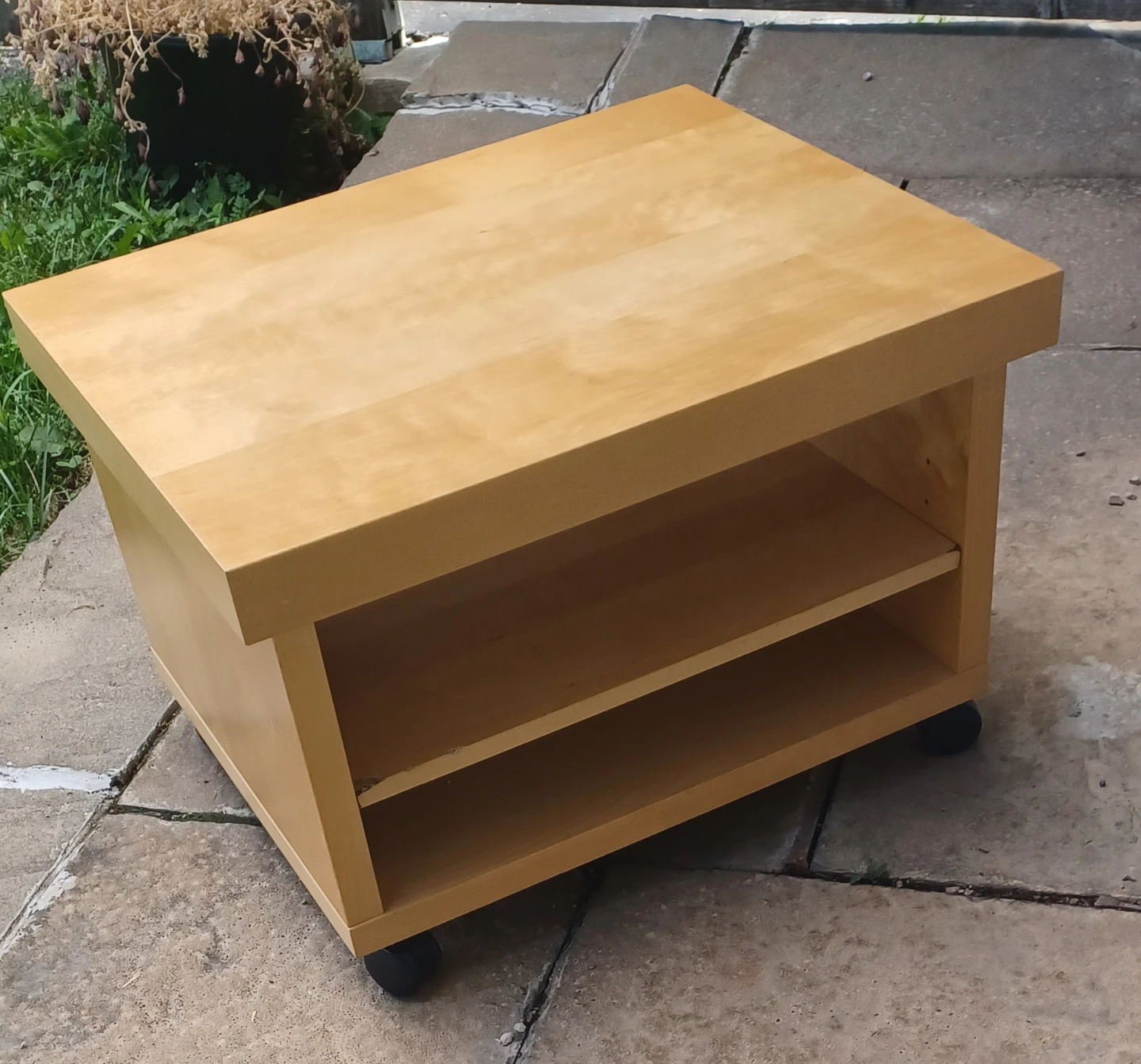 Light Wood Side Table with Wheels