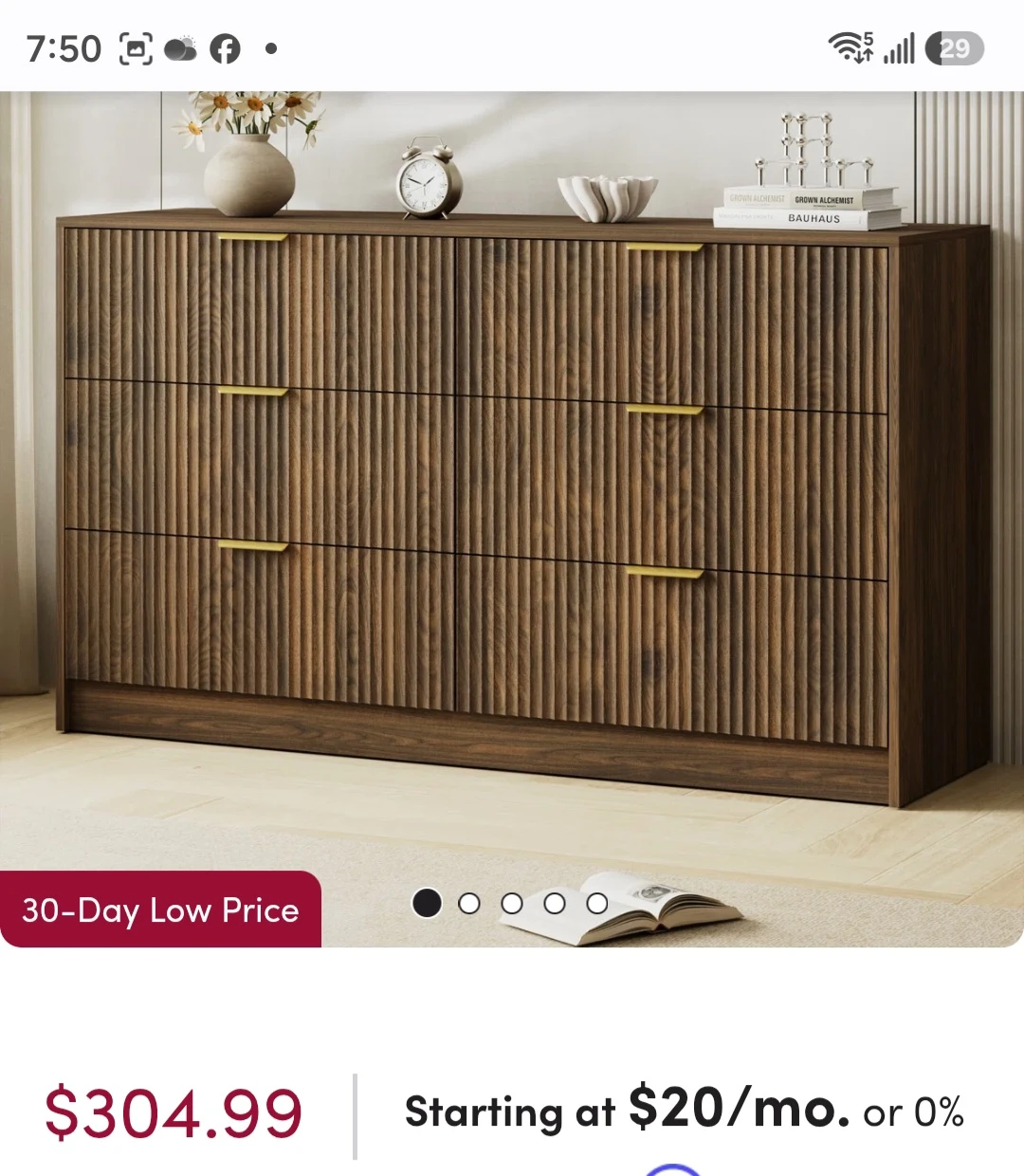 Wooden Dresser with 6 Drawers