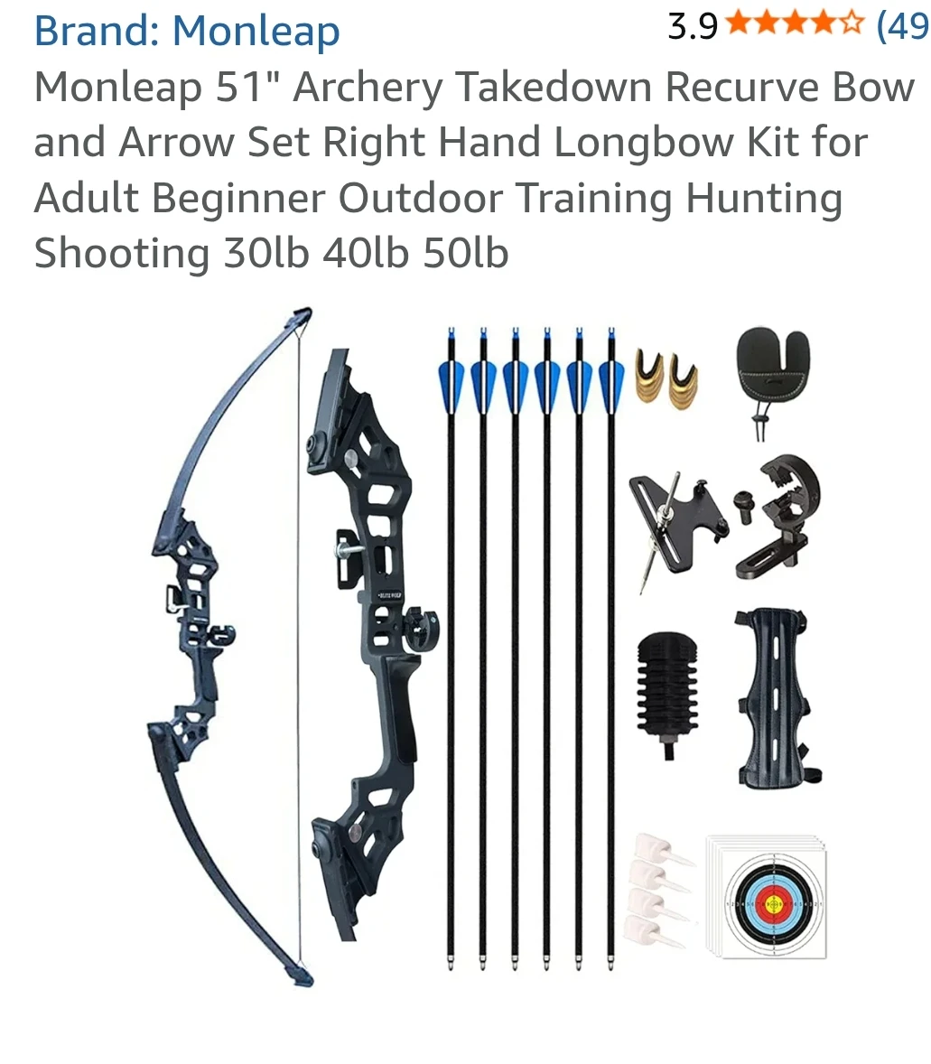 Monleap 51" Takedown Recurve Bow and Arrow Set Right Hand