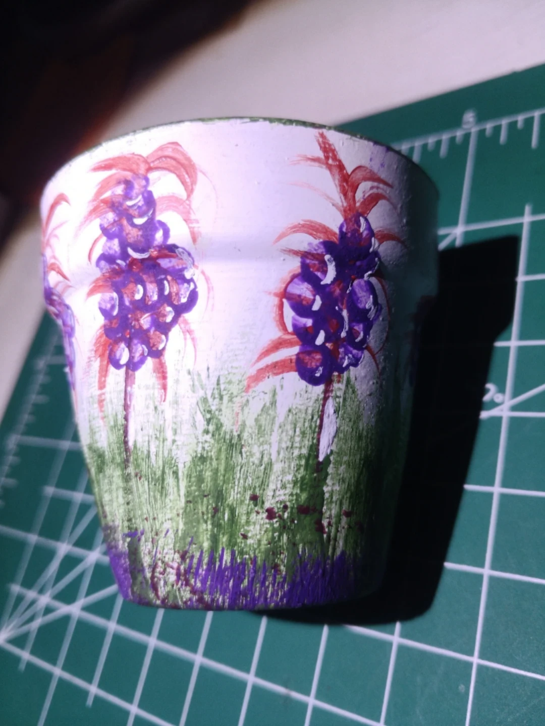 Hand-Painted Small Terracotta Pot with Grapes - photo 2