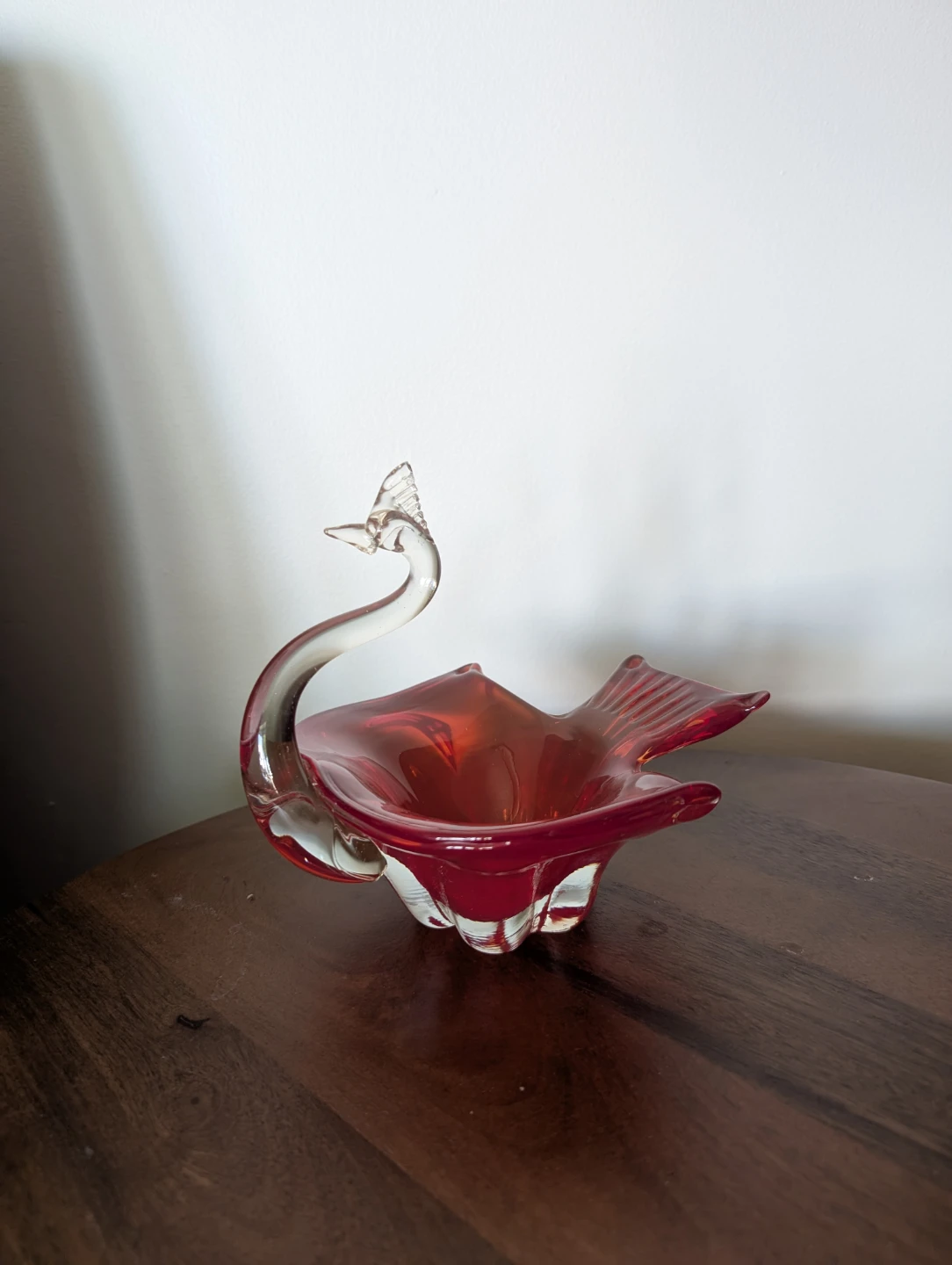 Vintage Red Glass Swan Dish