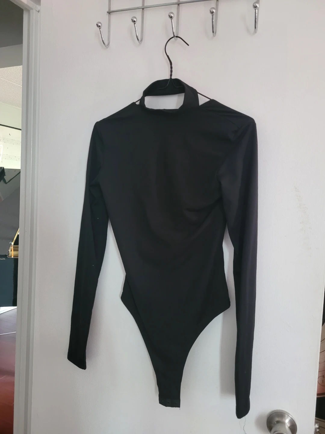 Black Long Sleeve Thong Bodysuit