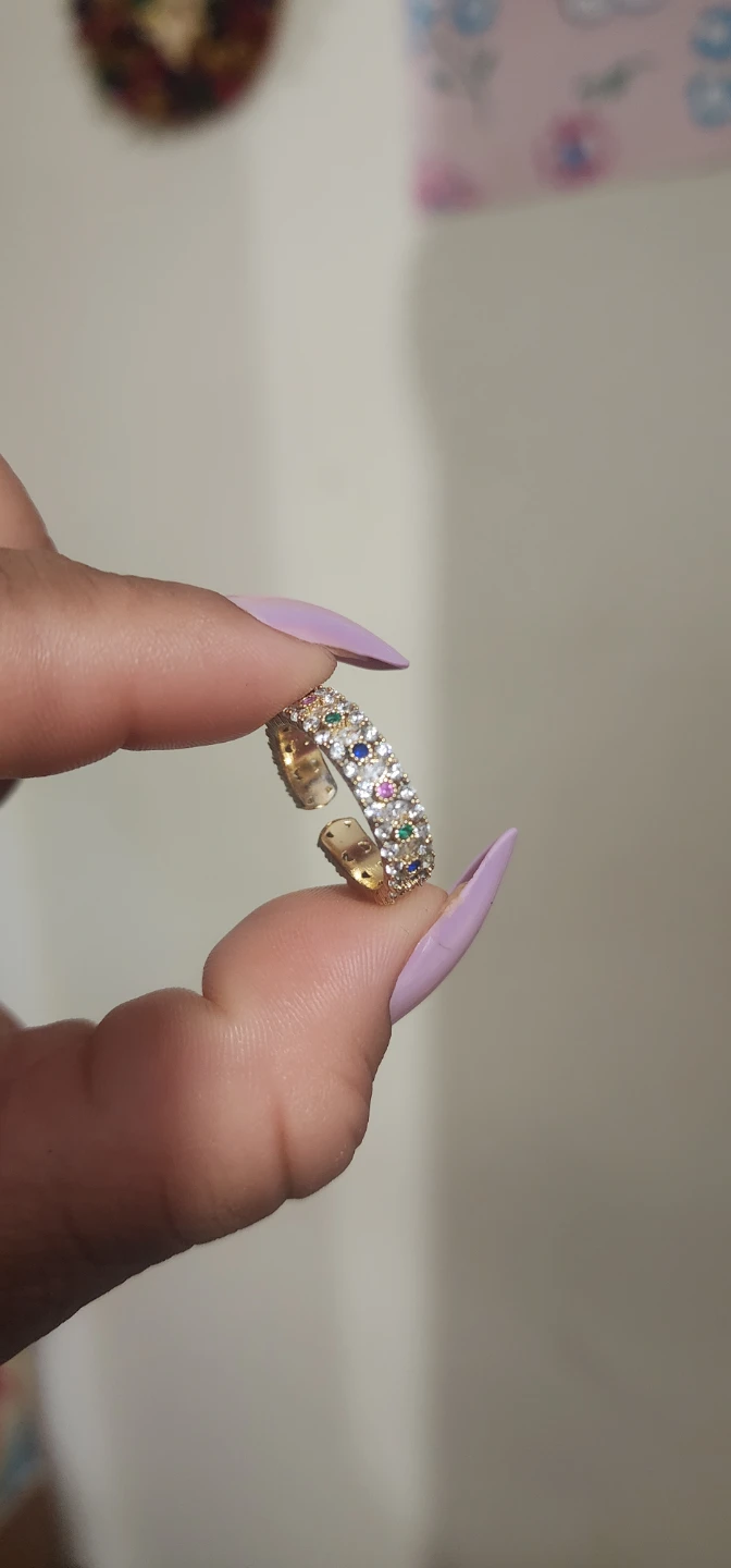 Gold platted Adjustable Ring with Colorful Gems - photo 5