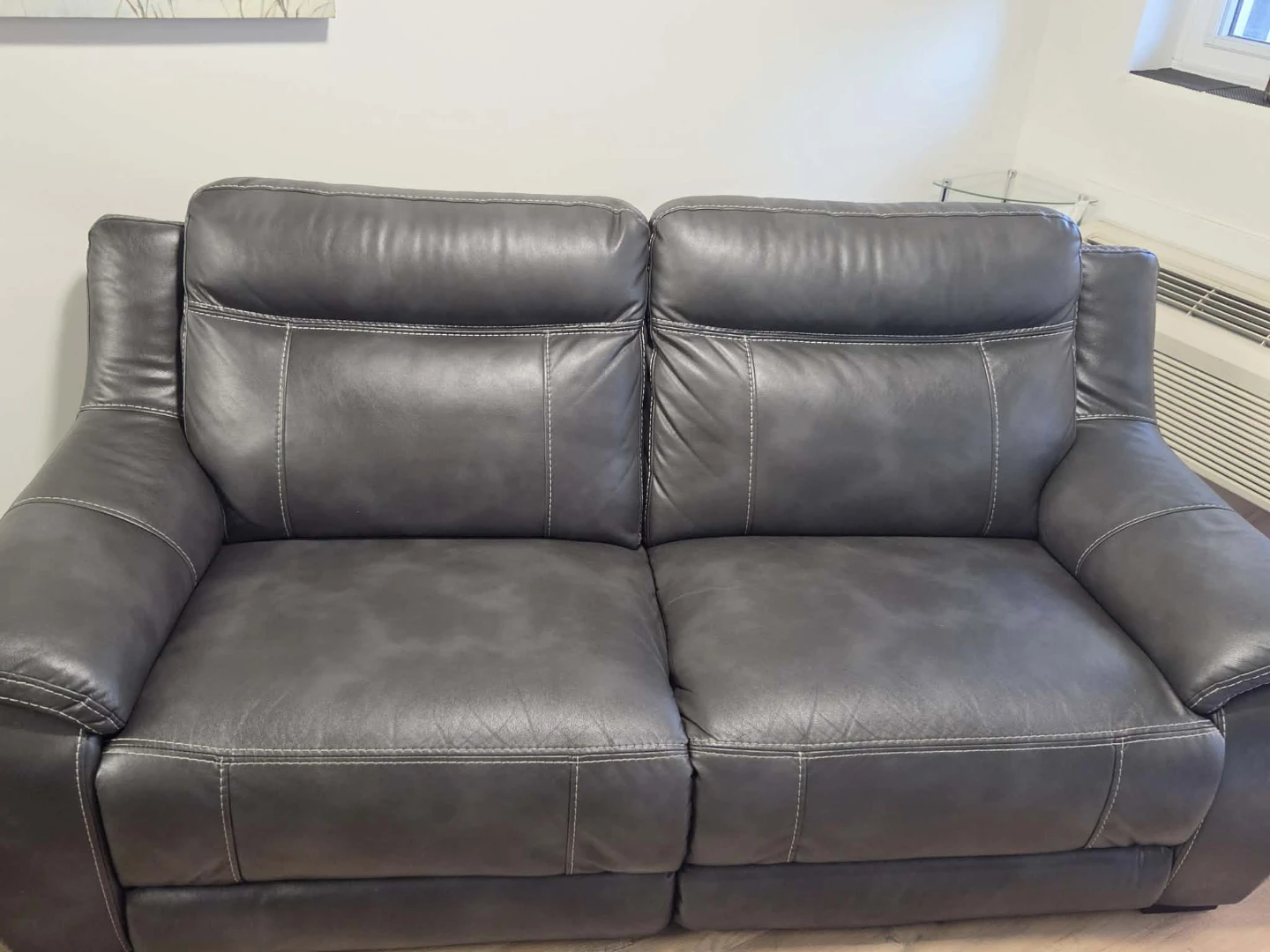2 Cindy Crawford Home Grey Leather couches 3 seater .