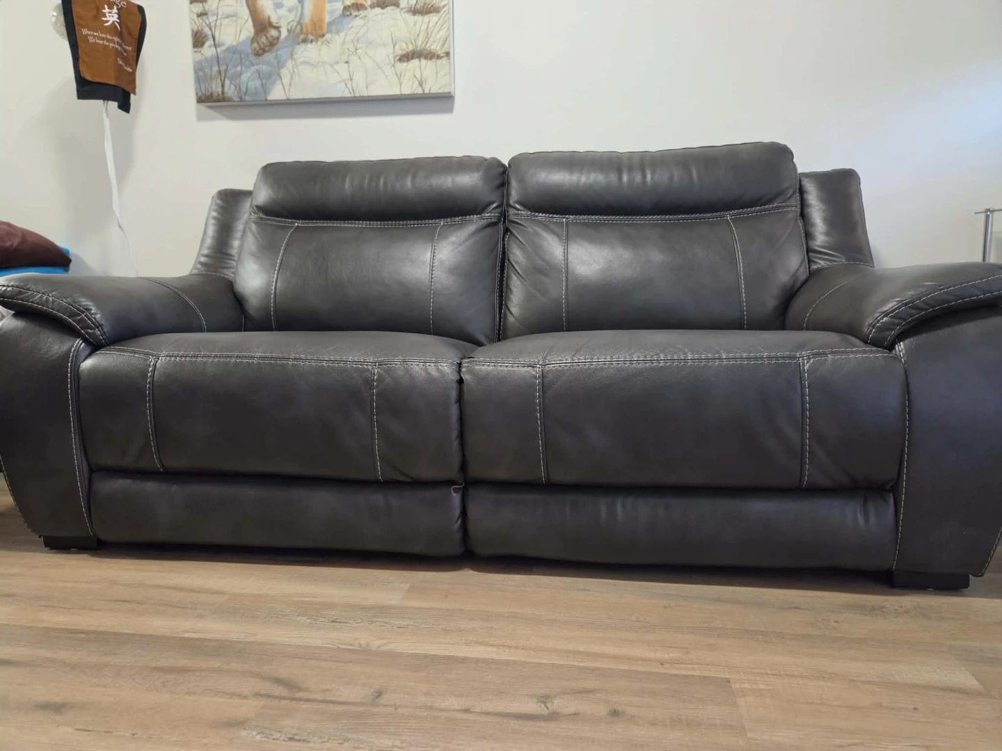 2 Cindy Crawford Home Grey Leather couches 3 seater . - photo 2