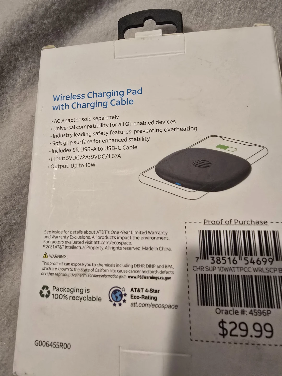 AT&T 10W Wireless Charging Pad with USB-A to USB-C Cable - photo 2