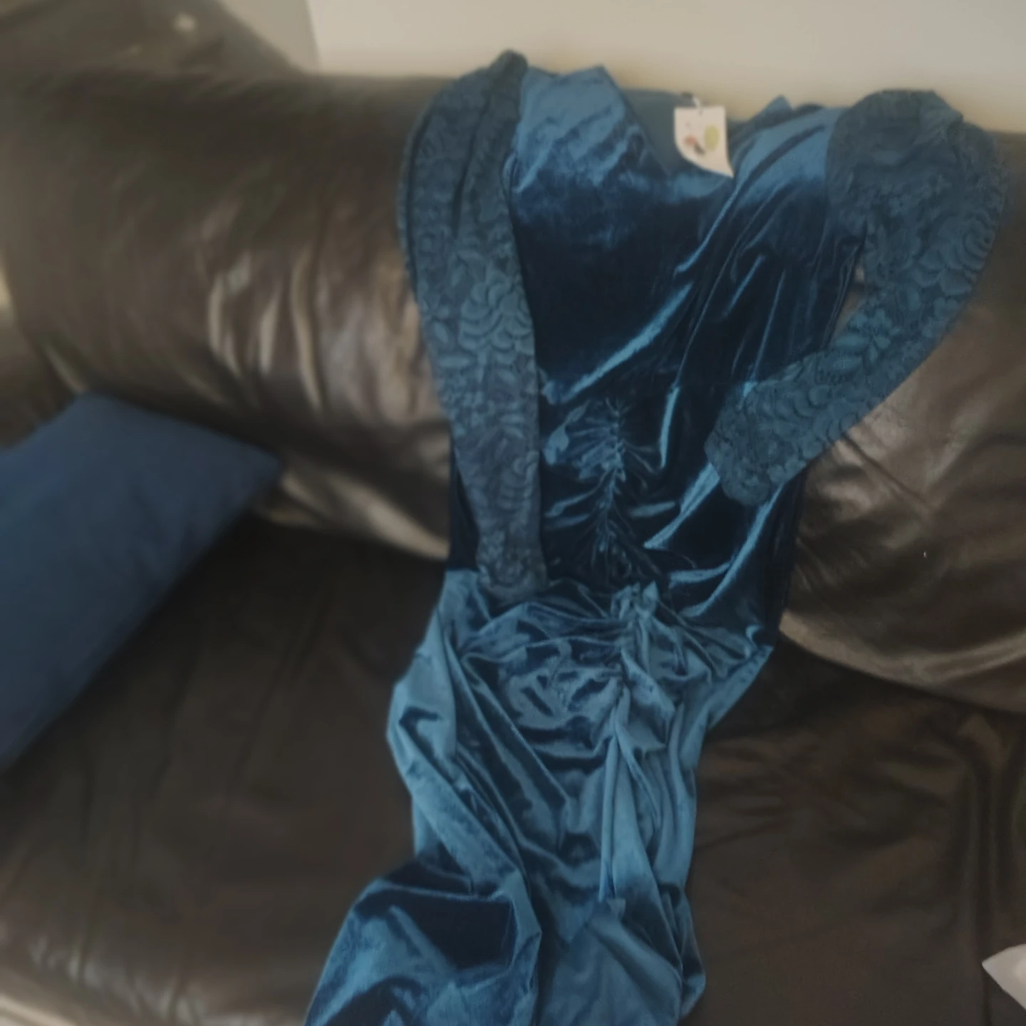 Teal Velvet Lace Sleeve Ruched Maxi Dress - photo 2