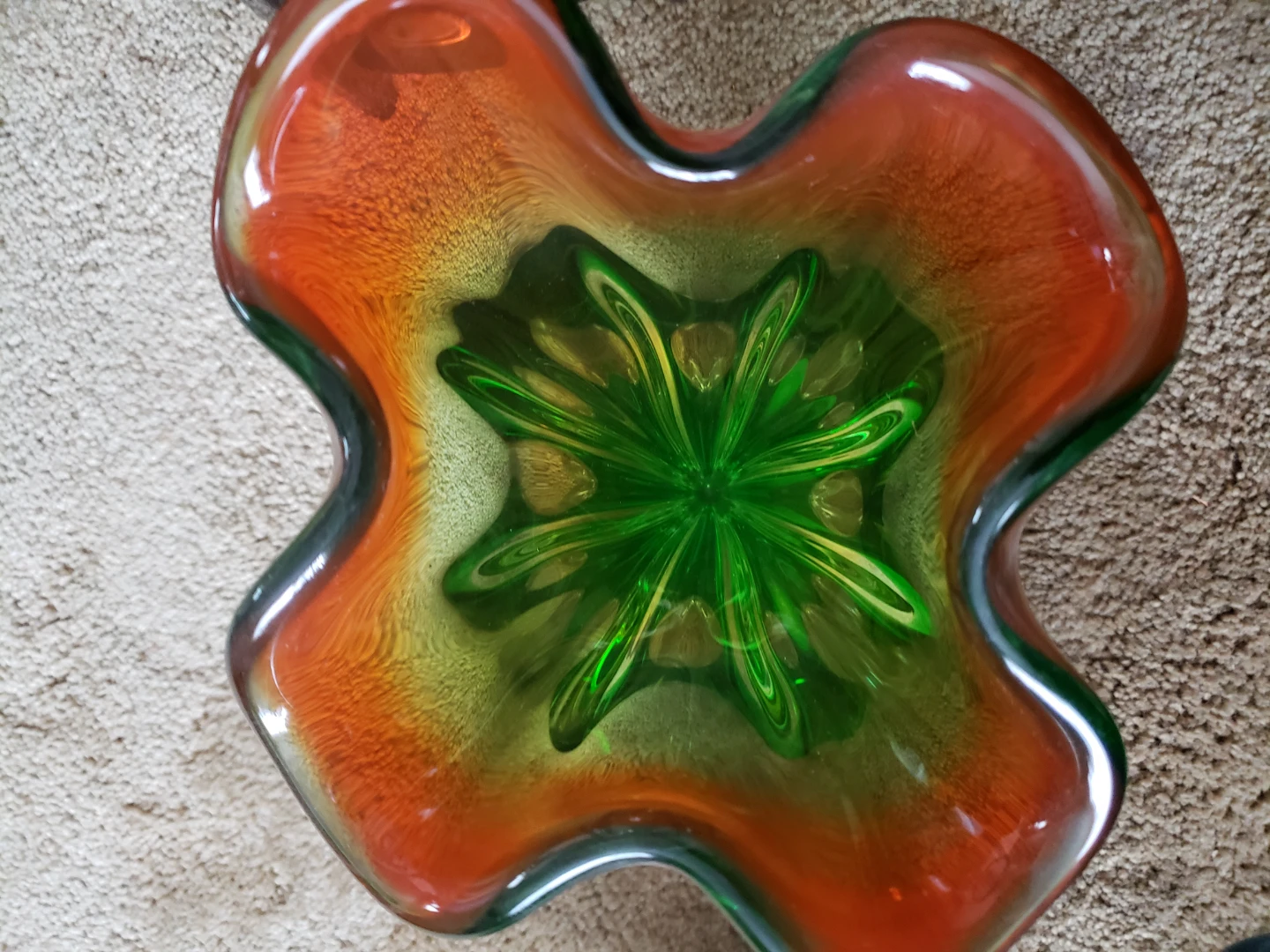 Vintage Swirl Art Glass Vase - Orange & Green - photo 5