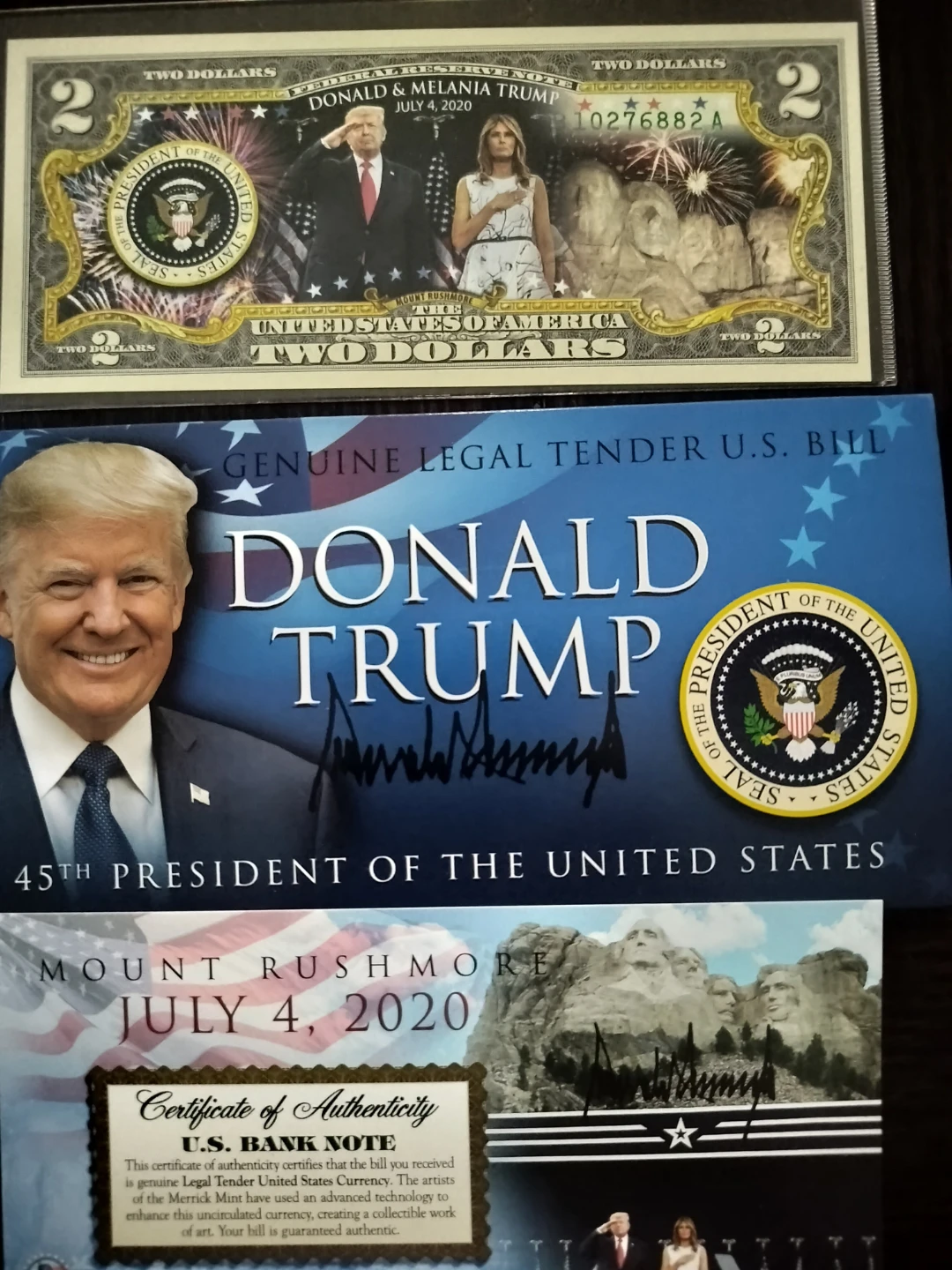 Donald & Melania Trump Mount Rushmore 2 Dollar Bill July 4 2020