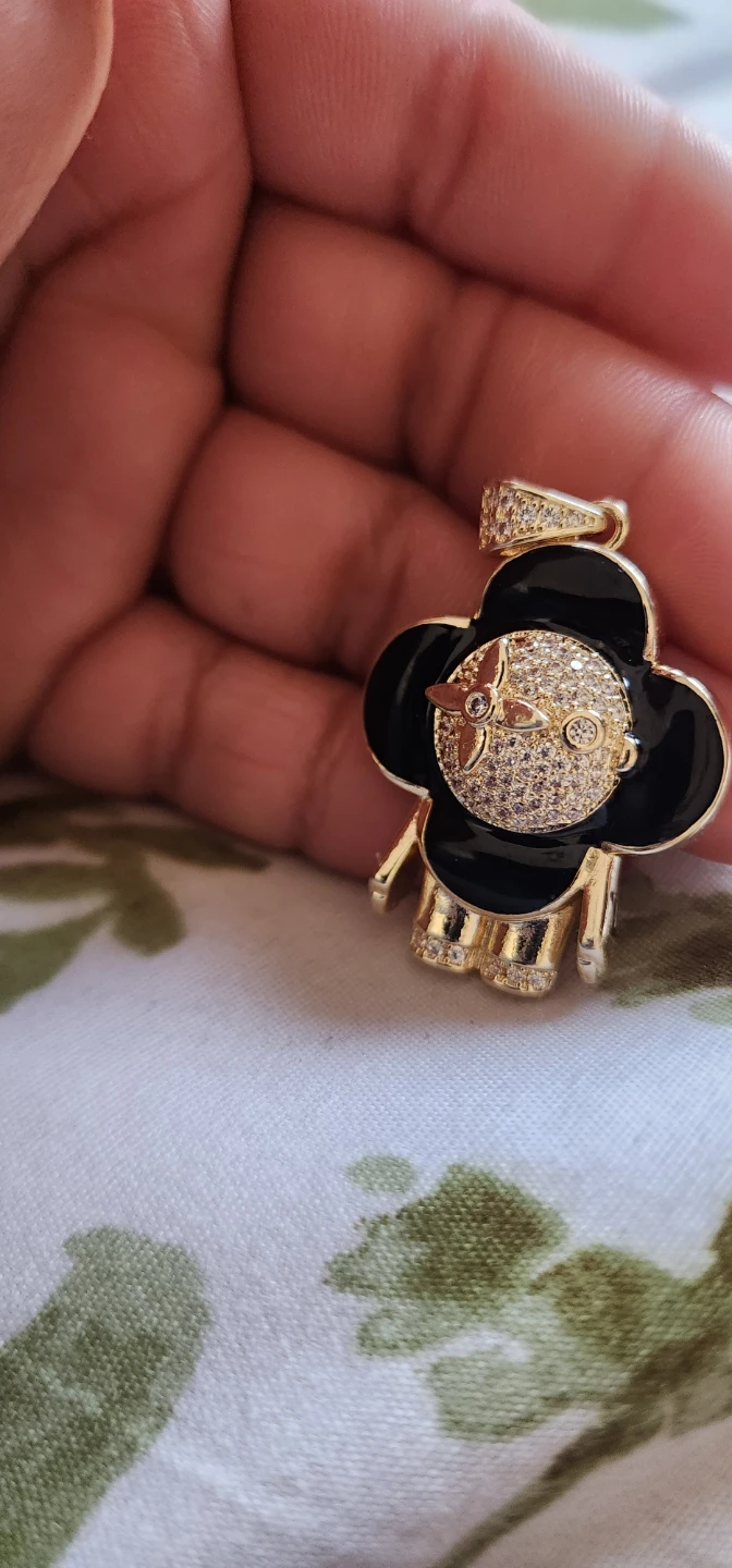 Gold & Black Flower Pendant with Crystals - photo 5