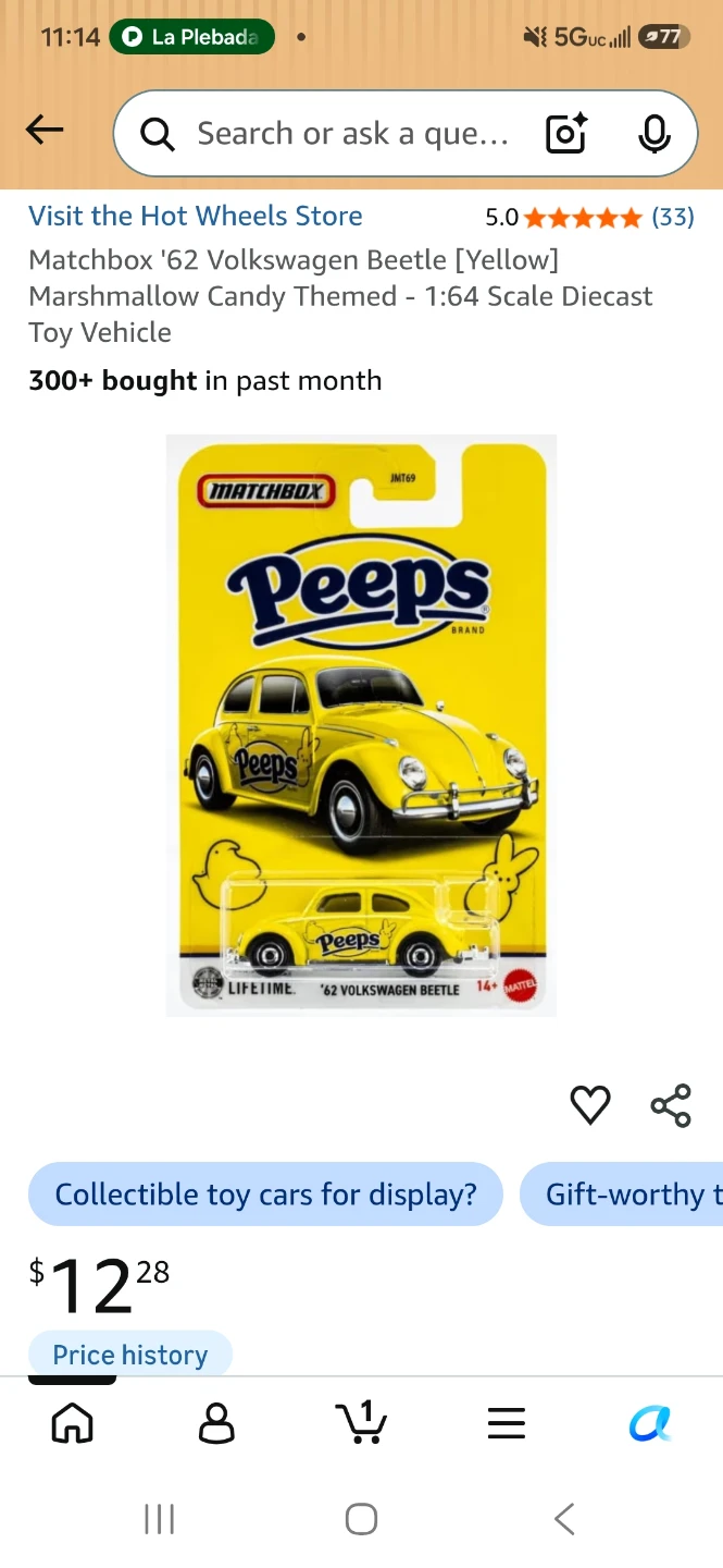 Matchbox '62 Volkswagen Beetle Peeps 1:64 Scale Toy Car