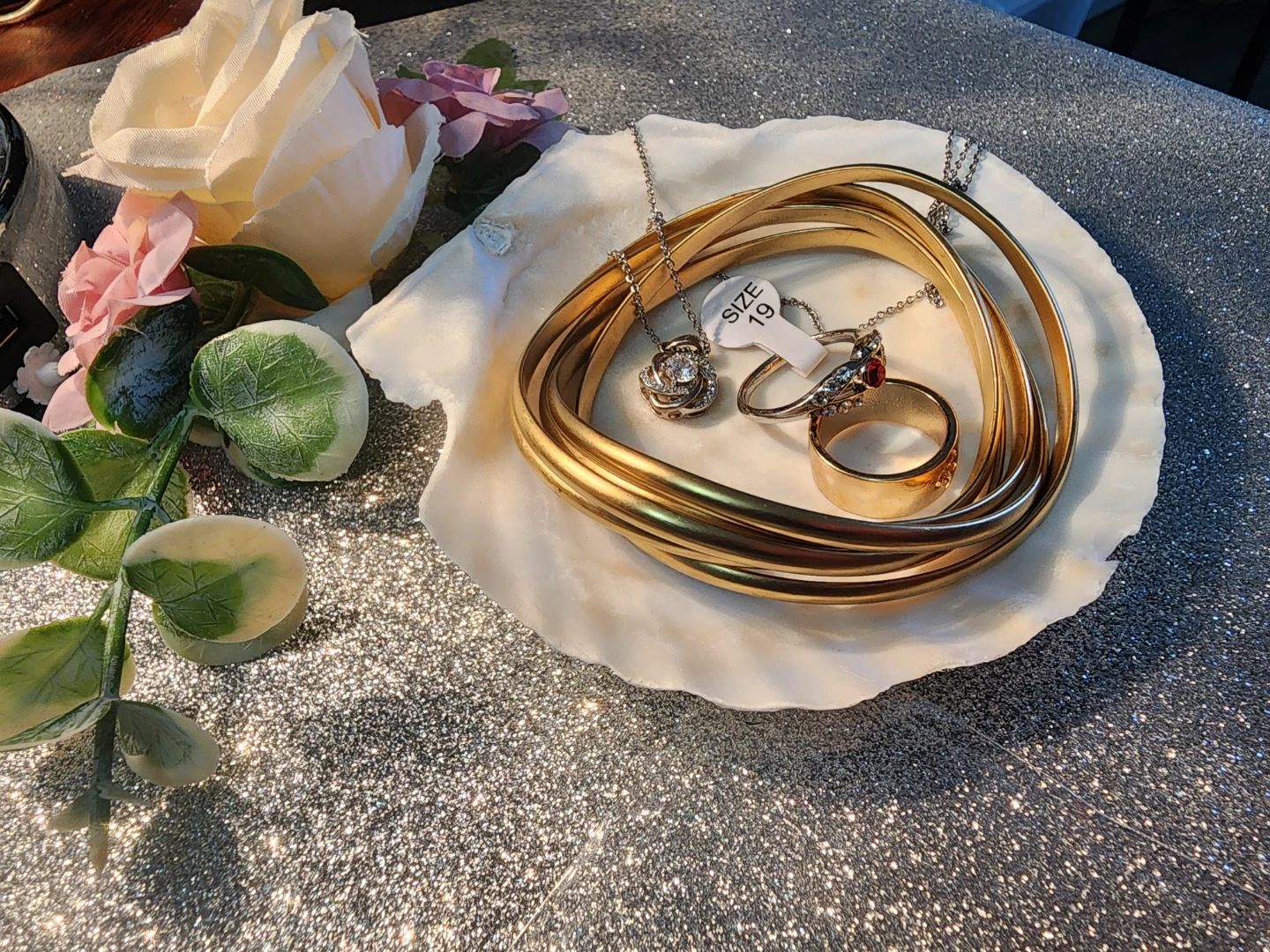 Gold Tone Bangles, Necklace, and Rings Set - photo 2