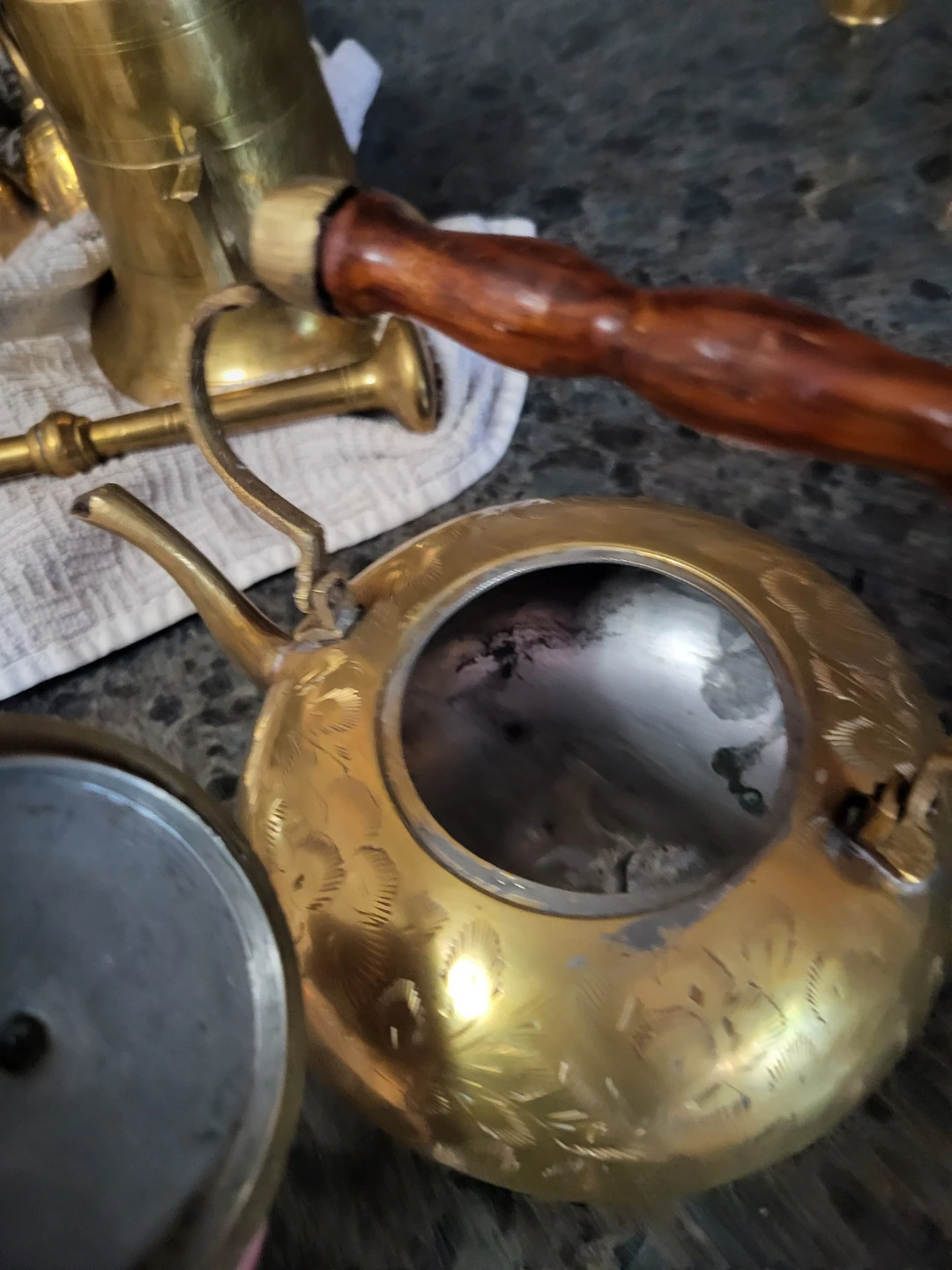 Brass Etched Teapot and 6 Goblets Set - photo 4