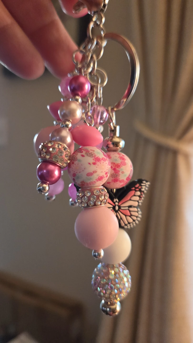 Pink Beaded Butterfly Keychain - photo 2