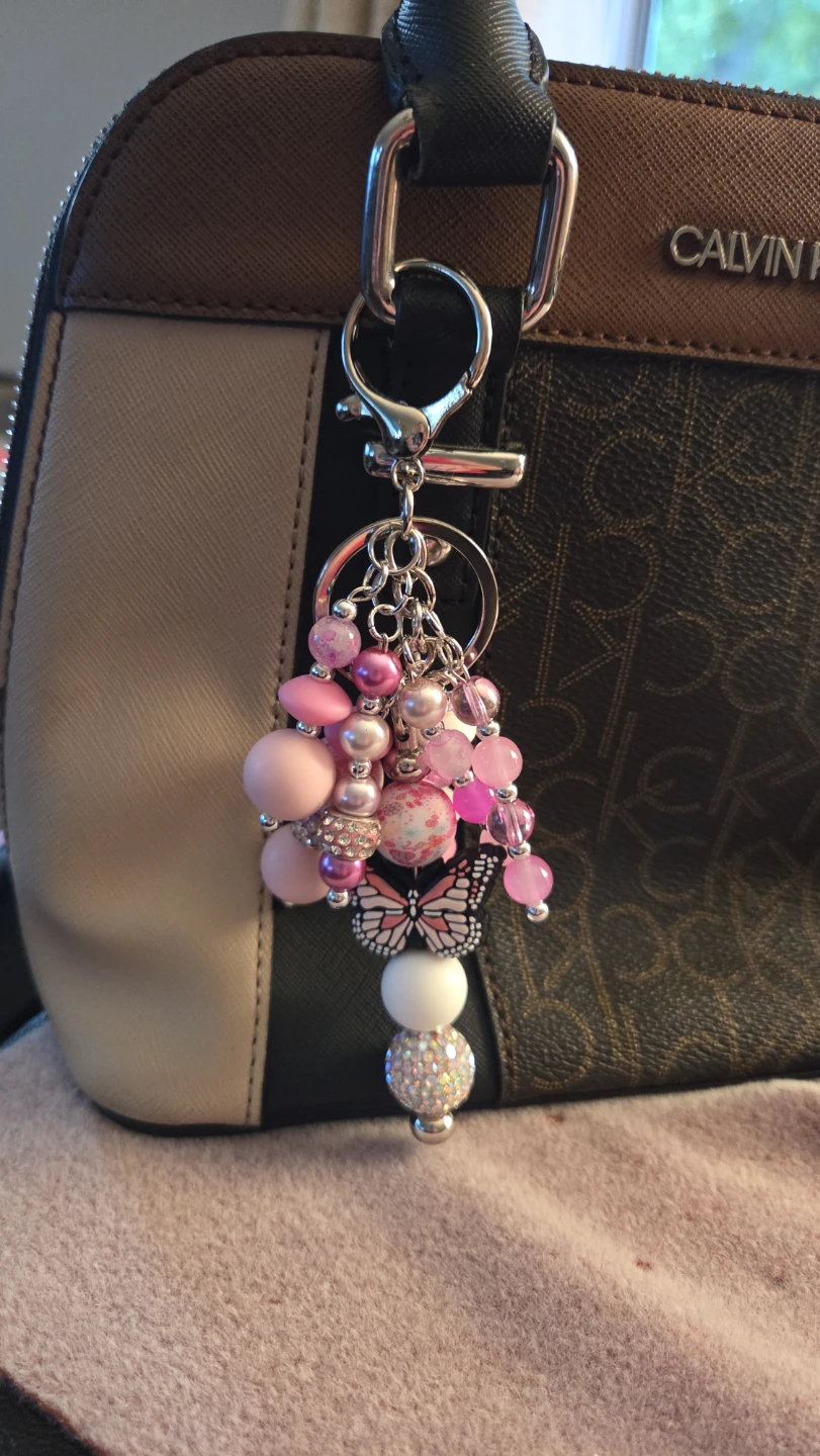 Pink Beaded Butterfly Keychain - photo 3