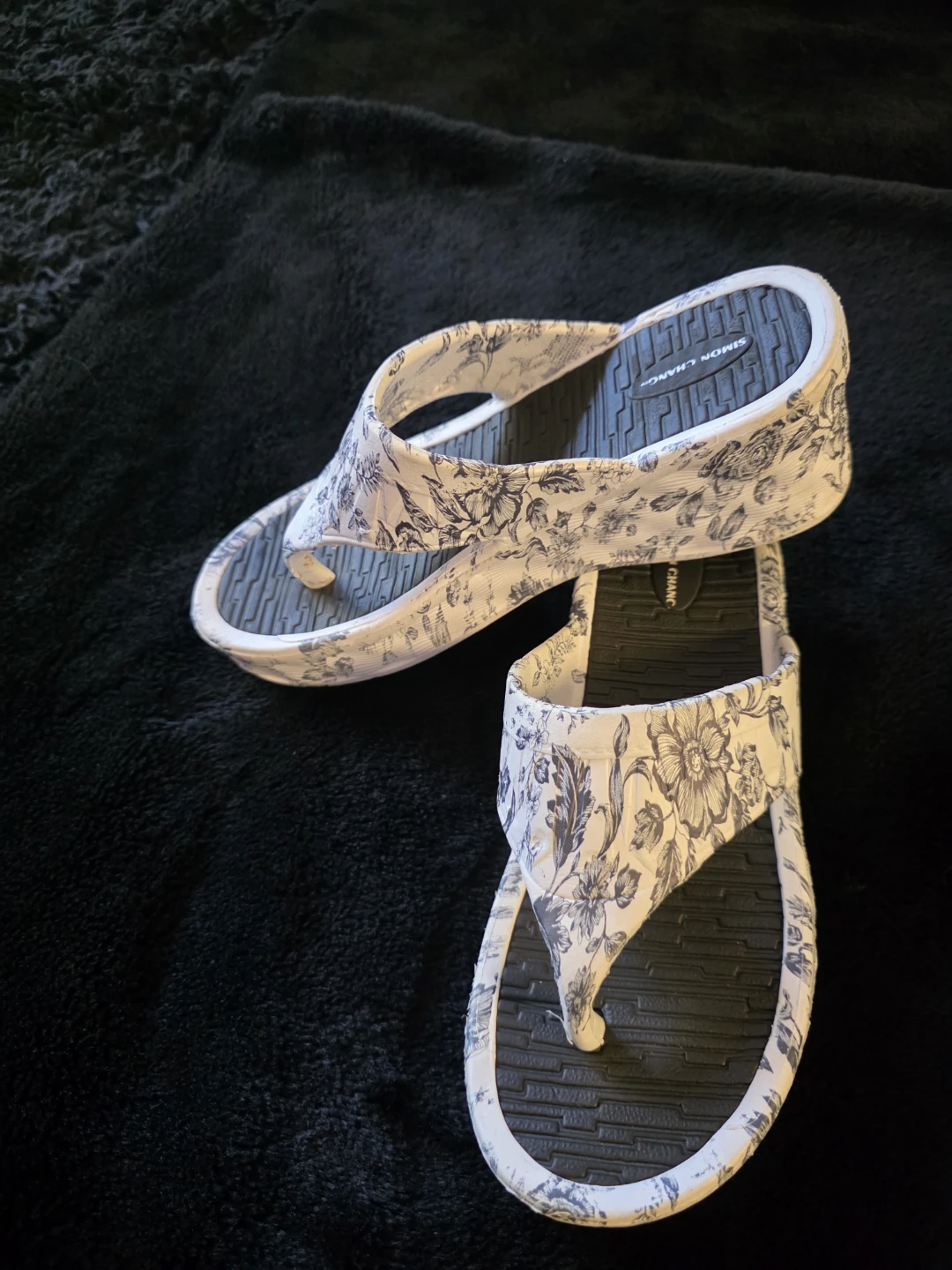 Simon Chang Floral Platform Flip Flops