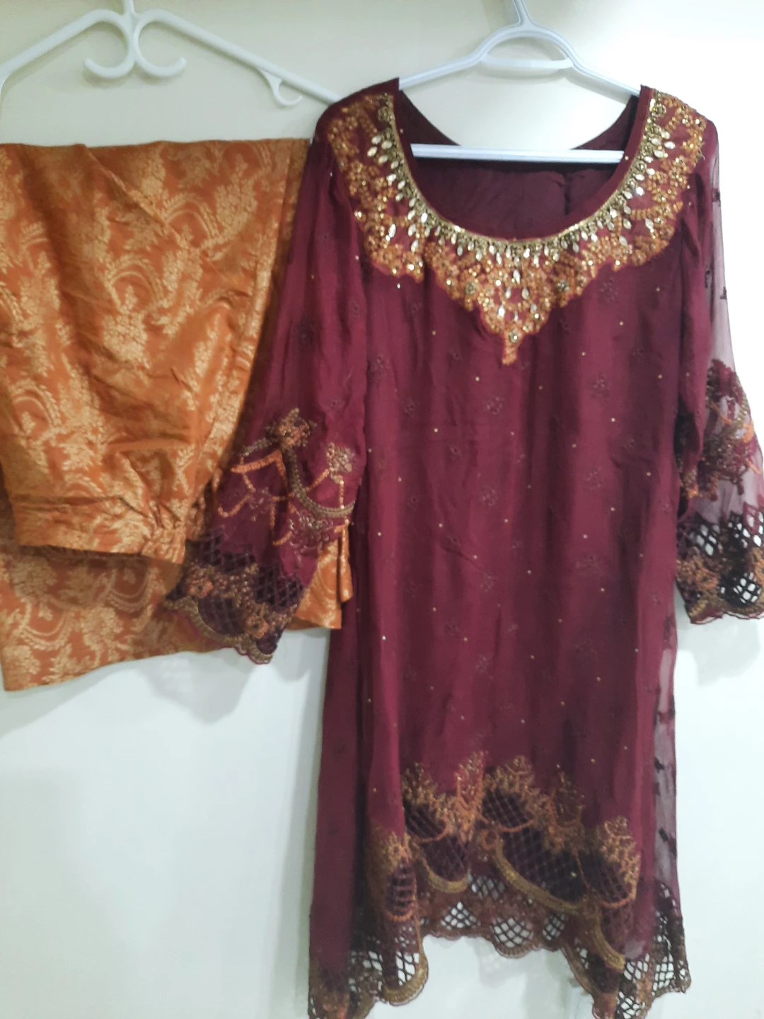 Mafia B designer used dress maroon with wide legged pants