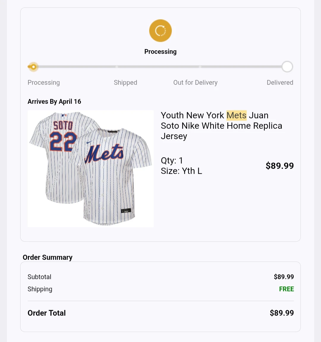 Youth New York Mets Juan Soto Nike Replica Jersey