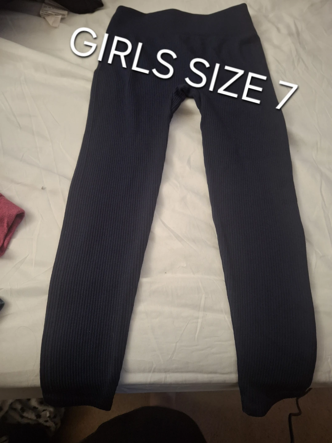 Girls Dark Navy Ribbed Leggings Size 7