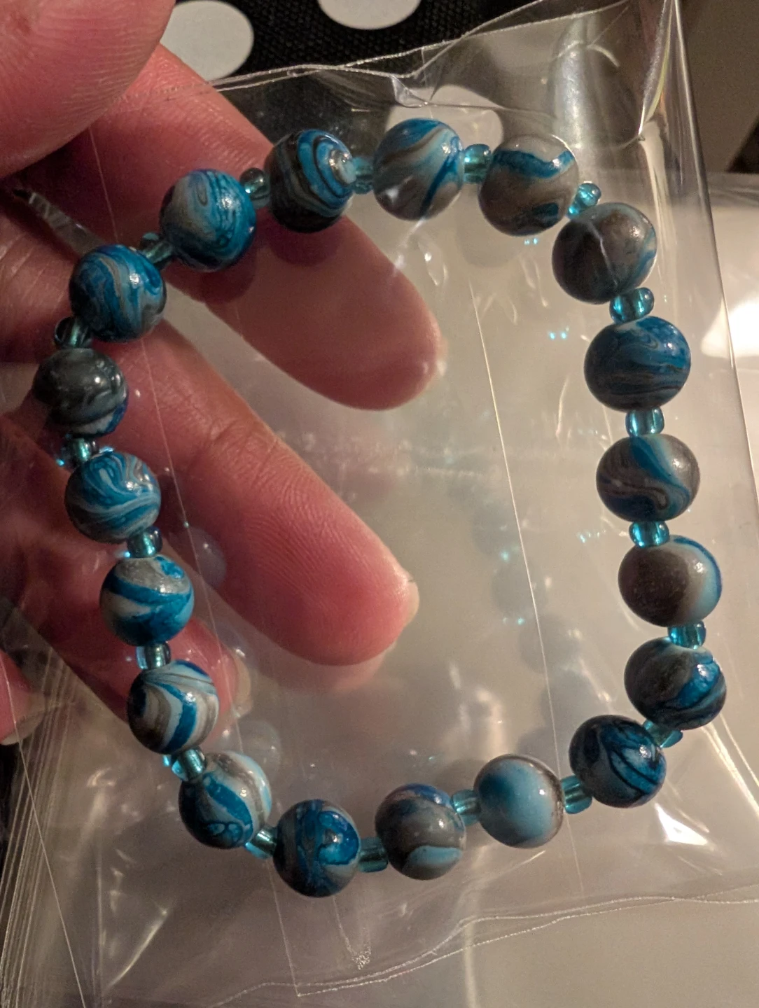 Blue and Grey Beaded Stretch Bracelet - photo 2