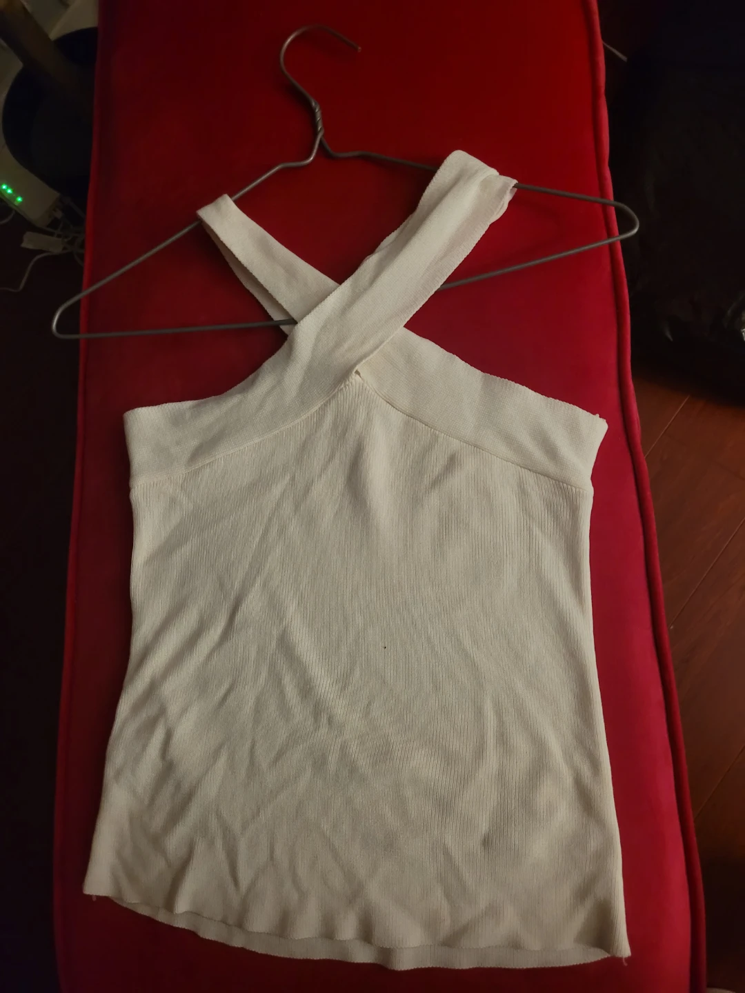 Cream Ribbed Halter Neck Top