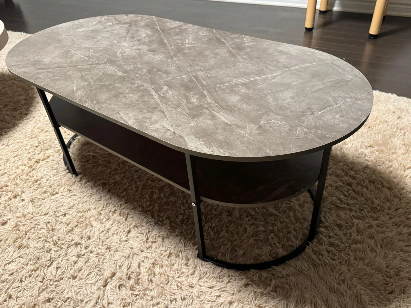 Grey Marble Coffee Table with Shelf