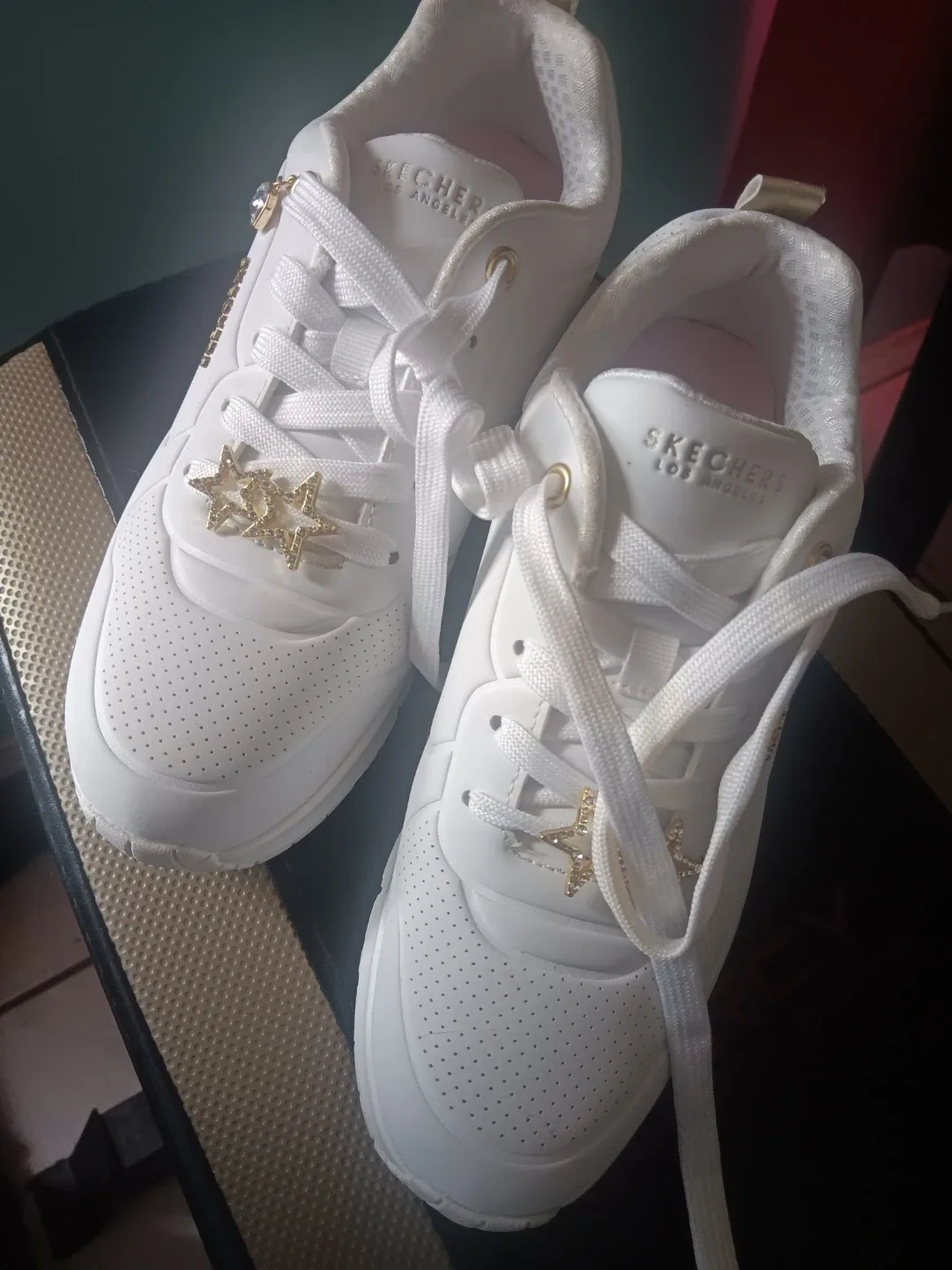 White Skechers Sneakers with Gold Star Charms - photo 2
