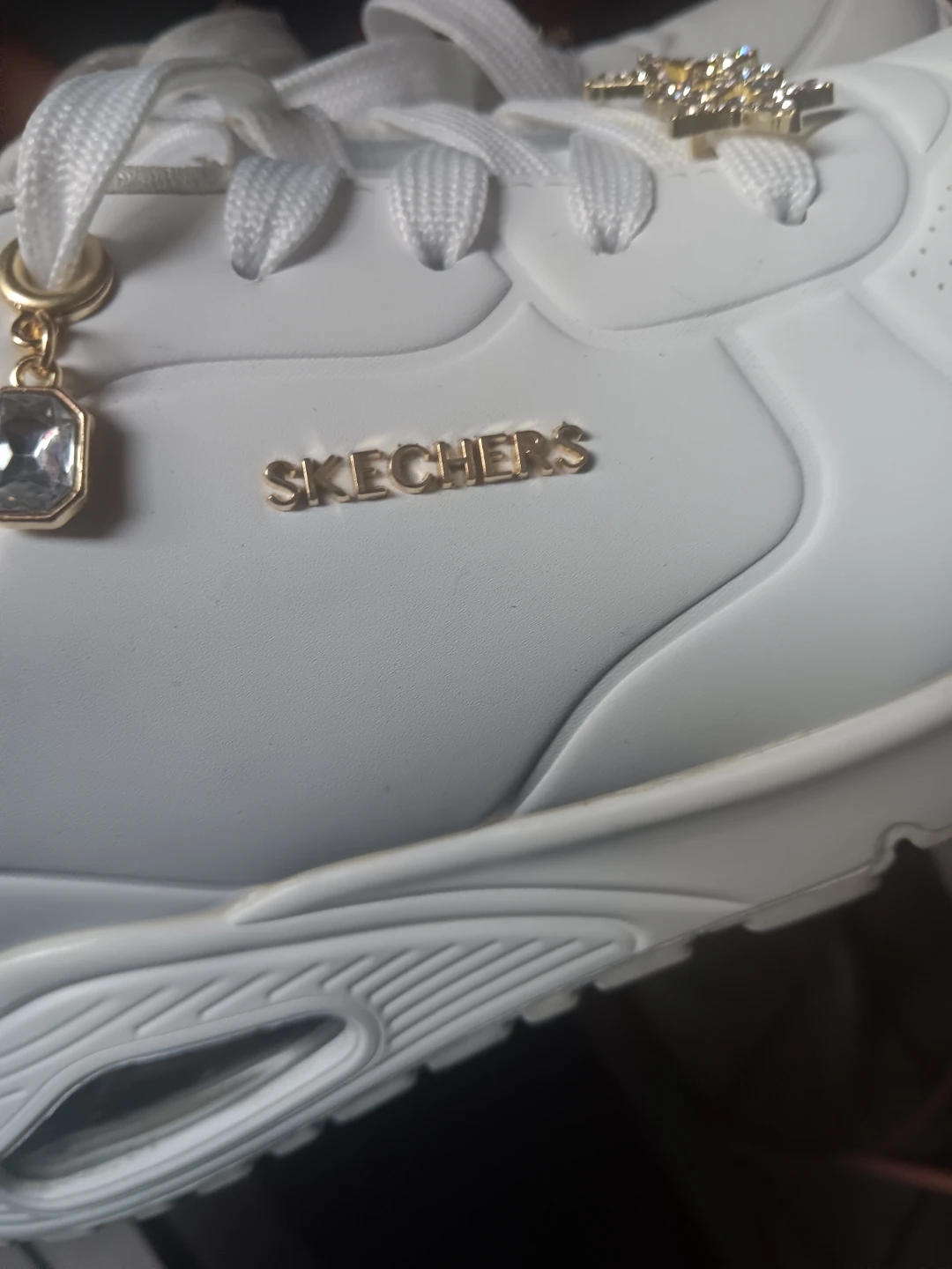 White Skechers Sneakers with Gold Star Charms - photo 4
