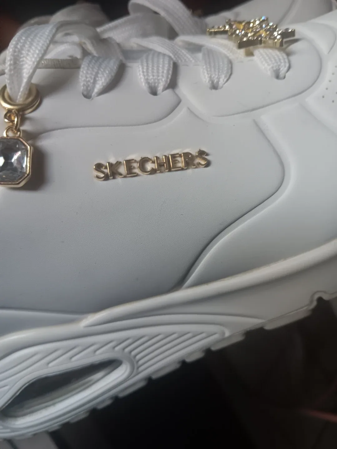 White Skechers Sneakers with Gold Star Charms - photo 4