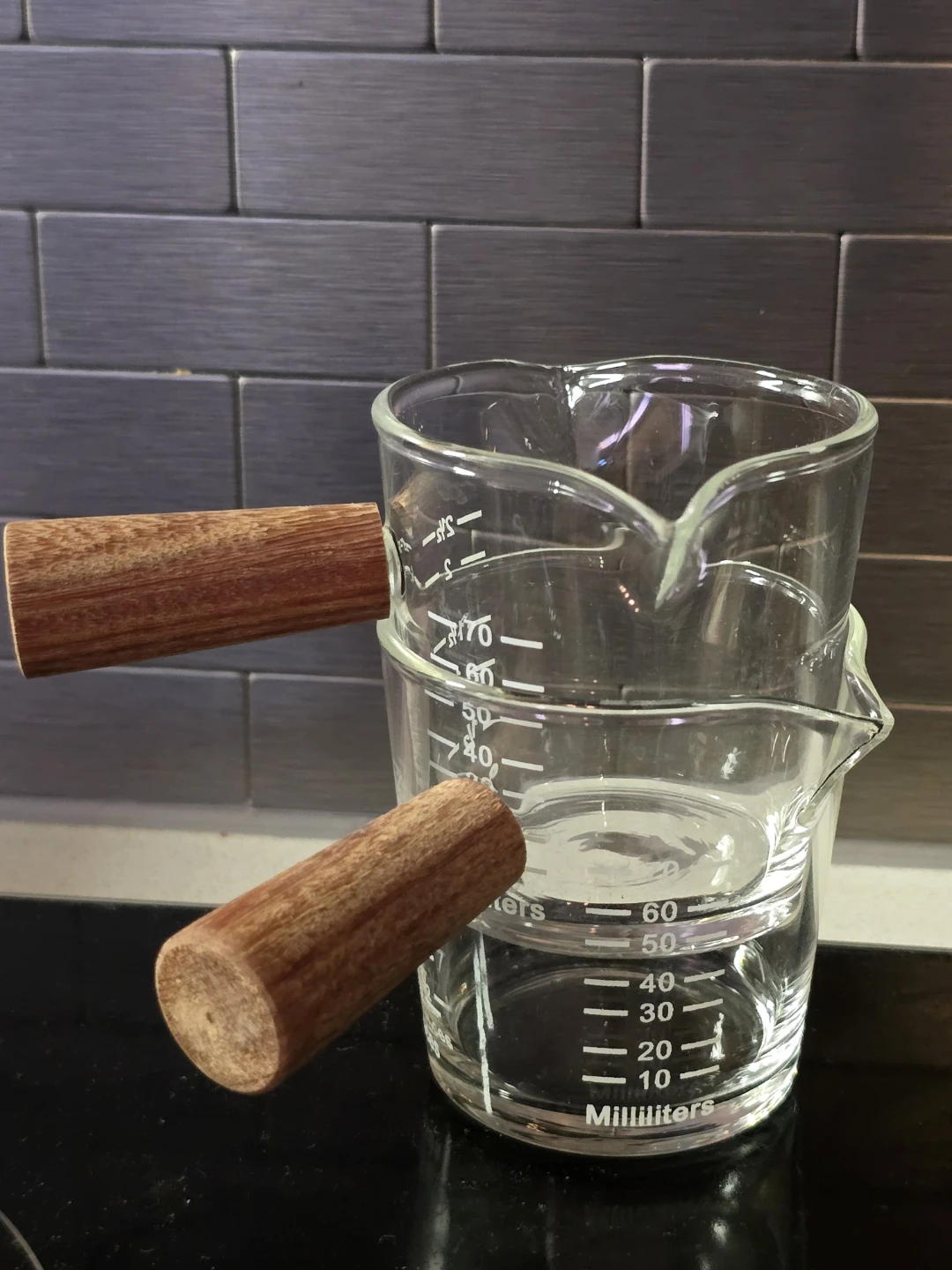 Espresso Glass Measuring Cups with Wooden Handles - photo 2
