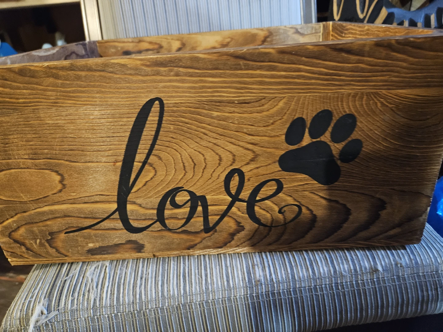 Wooden Crate with "love" and Paw Print Design - photo 3